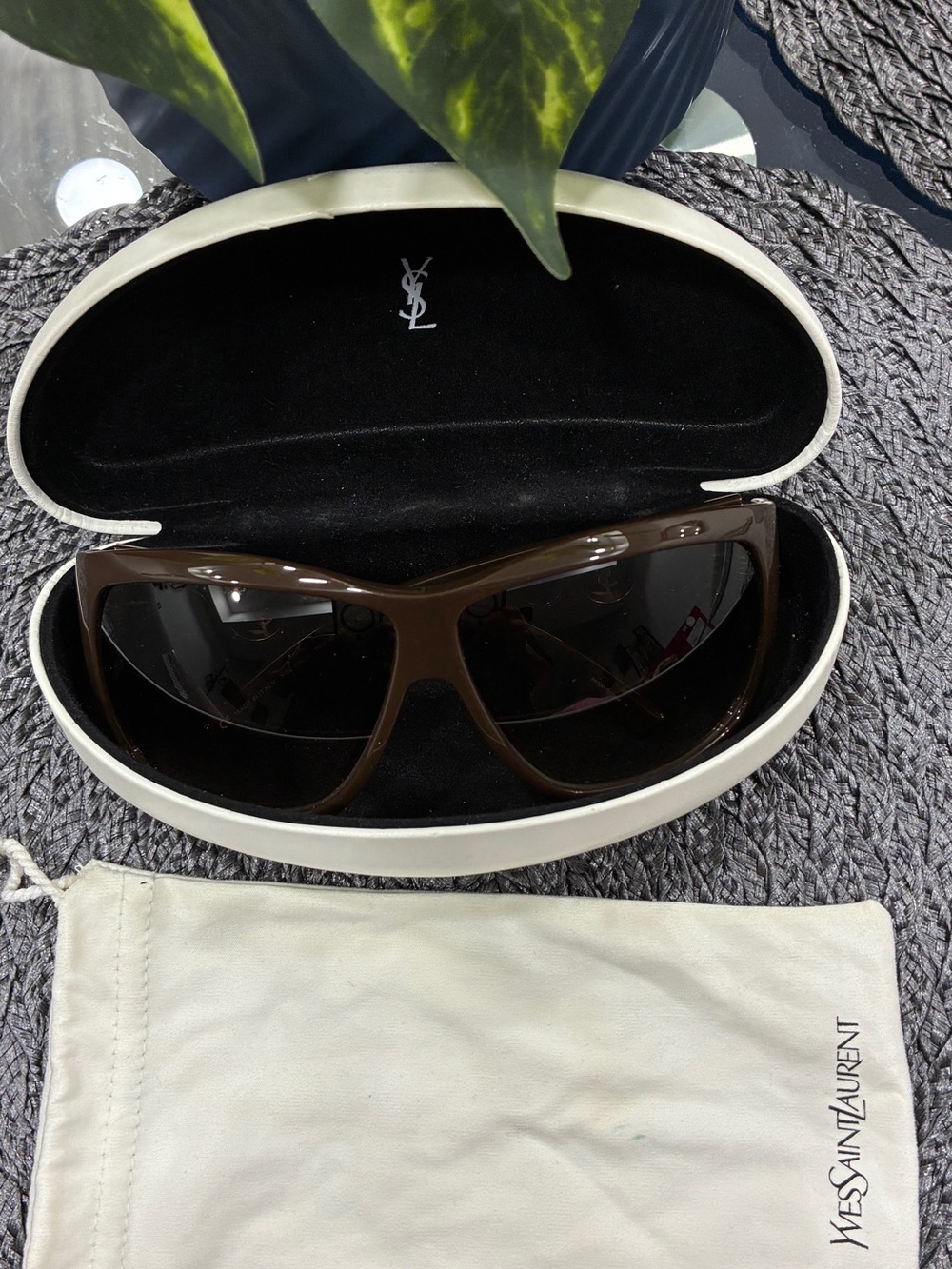 Yves Saint Laurent YSL Brown Shield Sunglasses w/ Case & Dust Bag Authentic - Picture 2 of 8